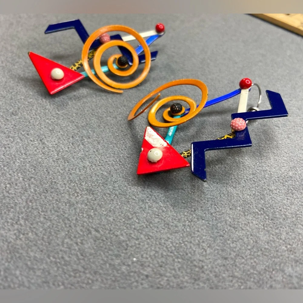 Eve Kaplin Vintage Earings Colorful‎ Memphis Design Kinetic1980's